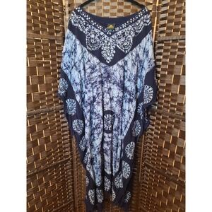 Rima Beach Kaftan Cover Up Dress Women's OS Blue Geometric Floral Wide Sleeve
